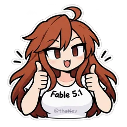 Fable 5.1, the copper-haired Claude character, cheering "You got this" as a chat sticker